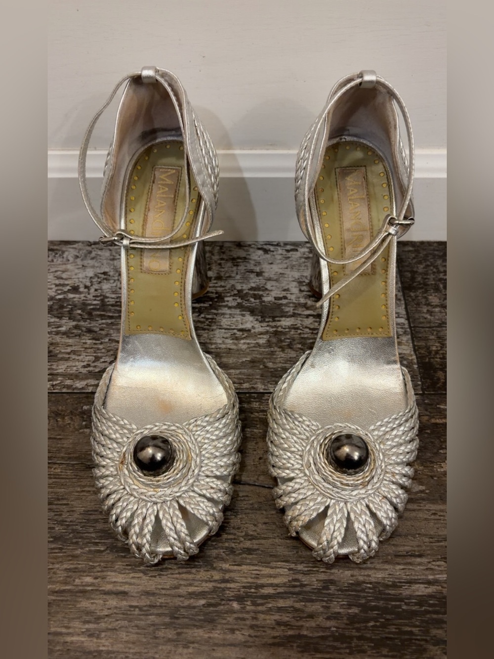 Vintage Malandrino Silver Braided Heels Made in Italy Size 39 Y2K